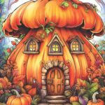 Autumn Coloring Books for adults Pumpkin Cottage
